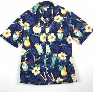 Men's ALOHA REPUBLIC Hawaiian Shirt Medium Made in Hawaii  Blue Floral Cocktails